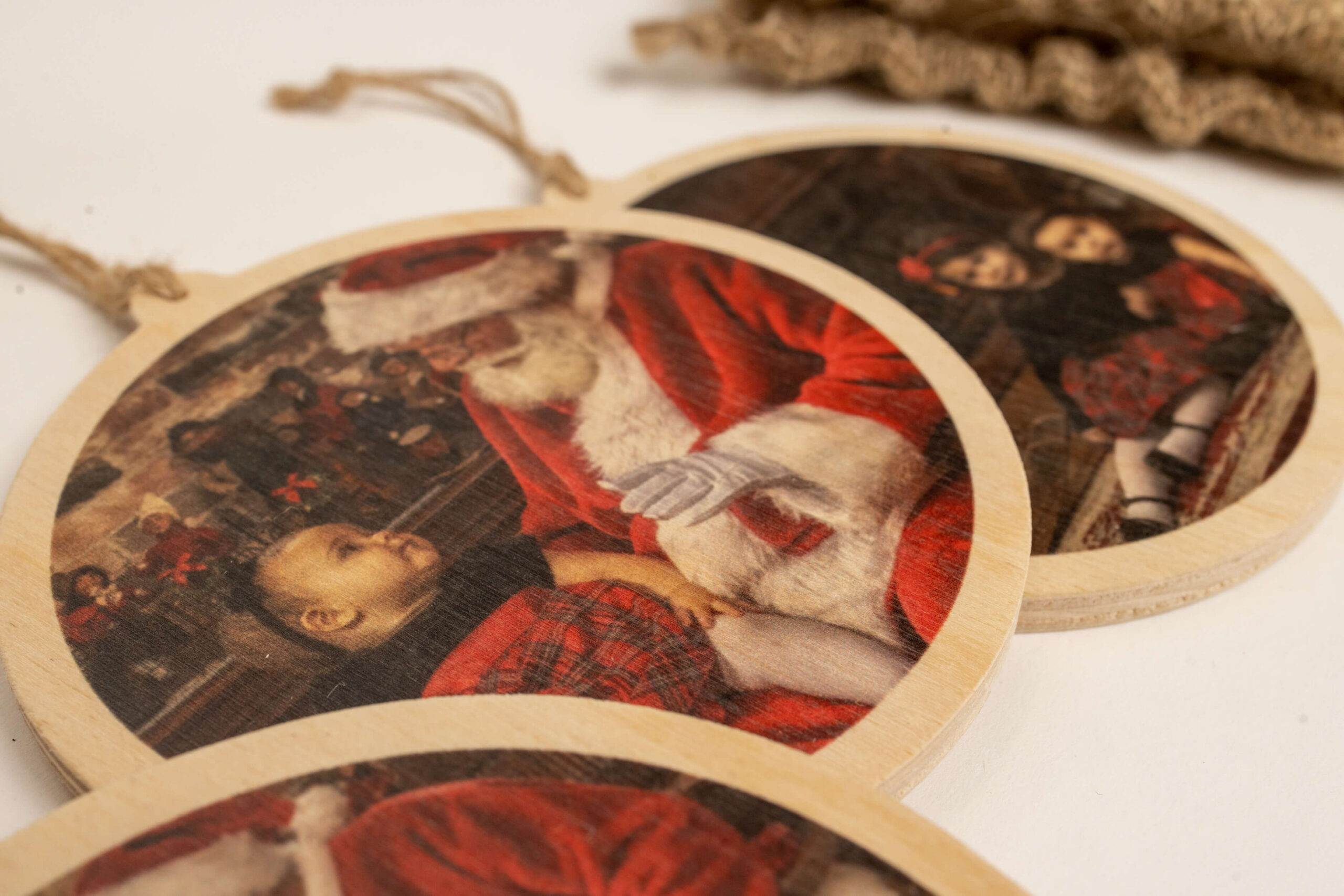 Old City Santa Wood Ornaments